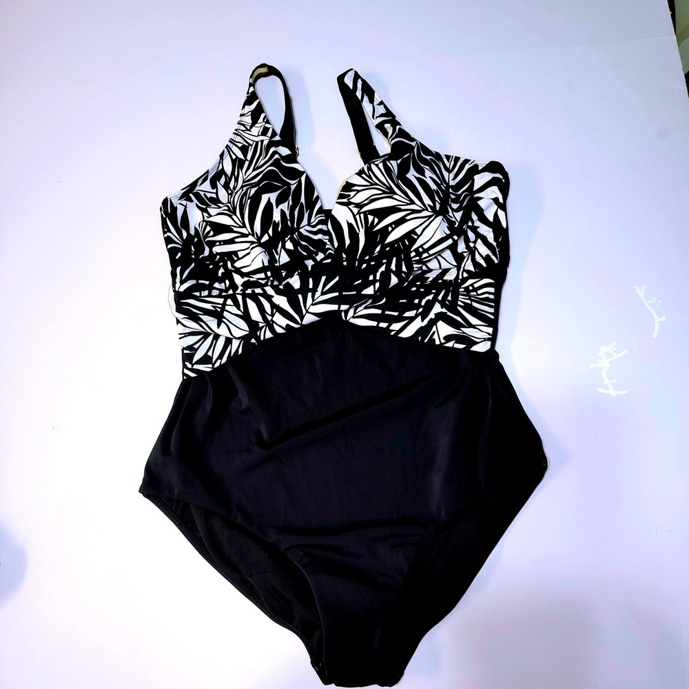 Swimsuits For All Womens Plus Size 18 One Piece Swimsuit Black White Leaf Print